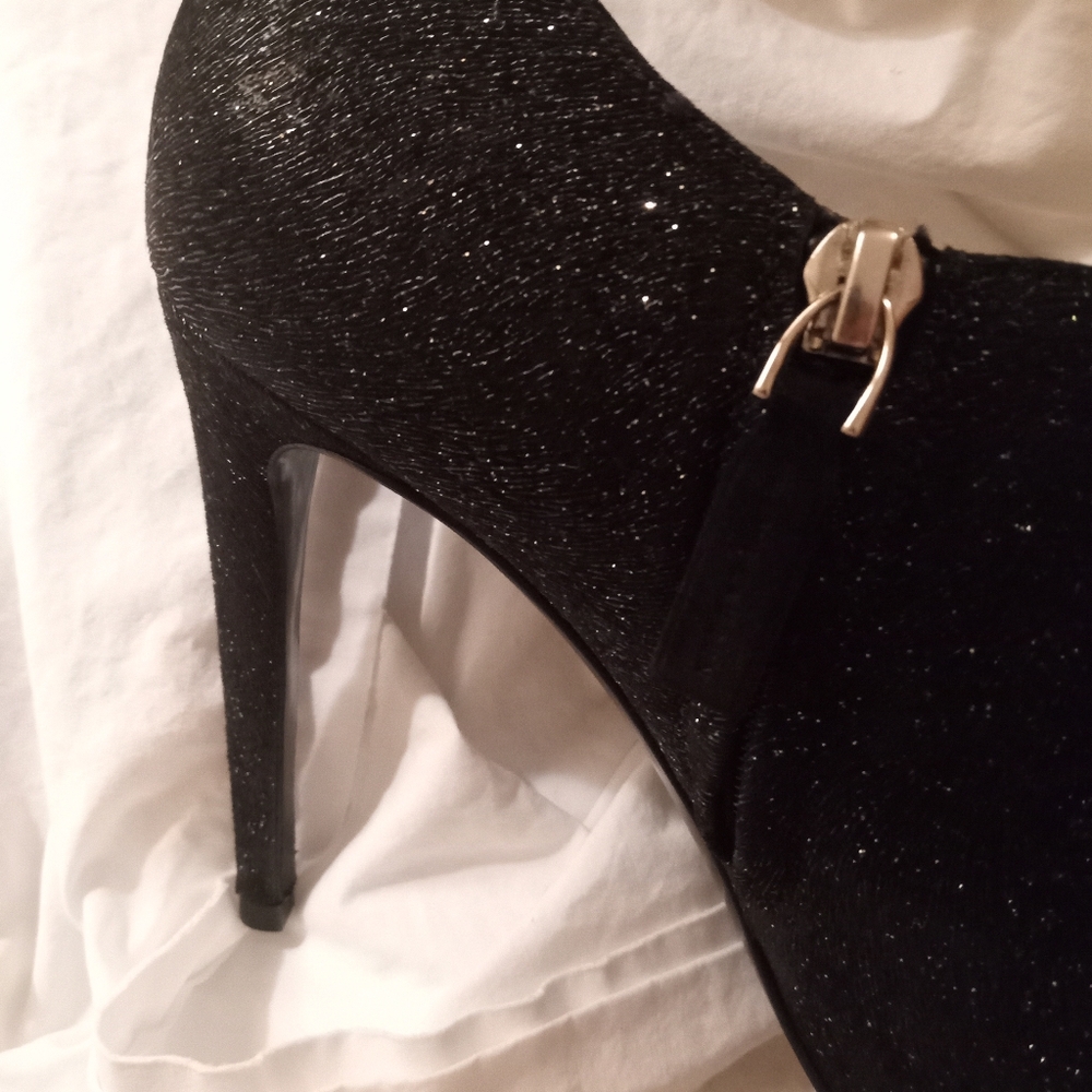 Ralph Lauren Collection Tahira Black Glitter Ankle Boots 9.5 - Picture 7 of 9